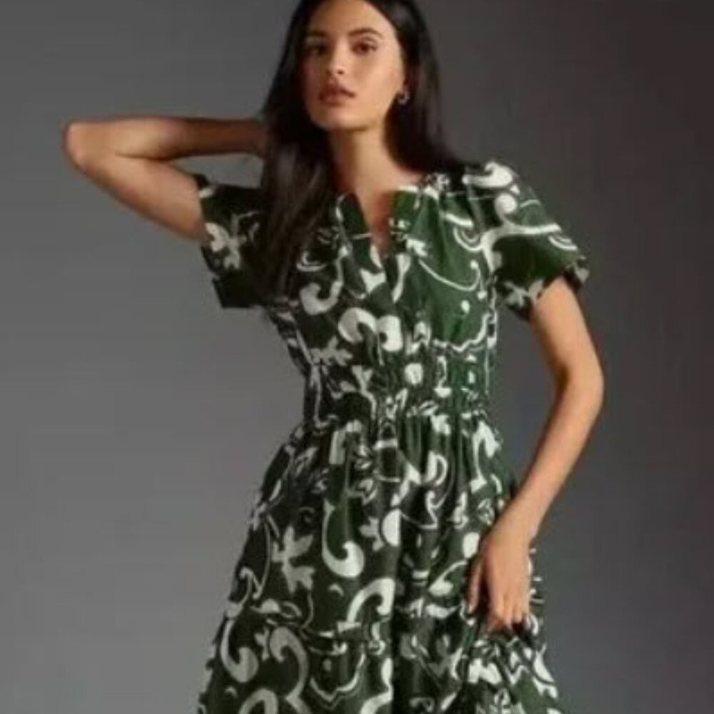 NWT Anthropologie Maeve Somerset Maxi Green and White Dress Plus Size